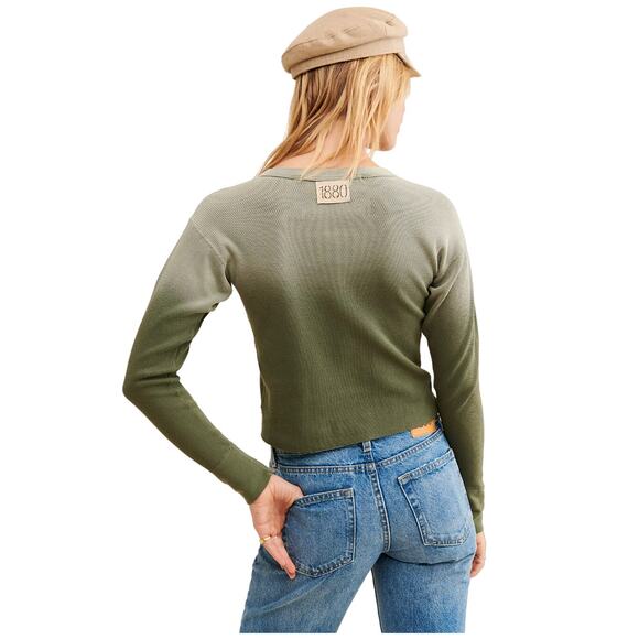 Free People x Riley Vintage Dipped Olive Embroidered Thermal Top NWT Small - Picture 11 of 13